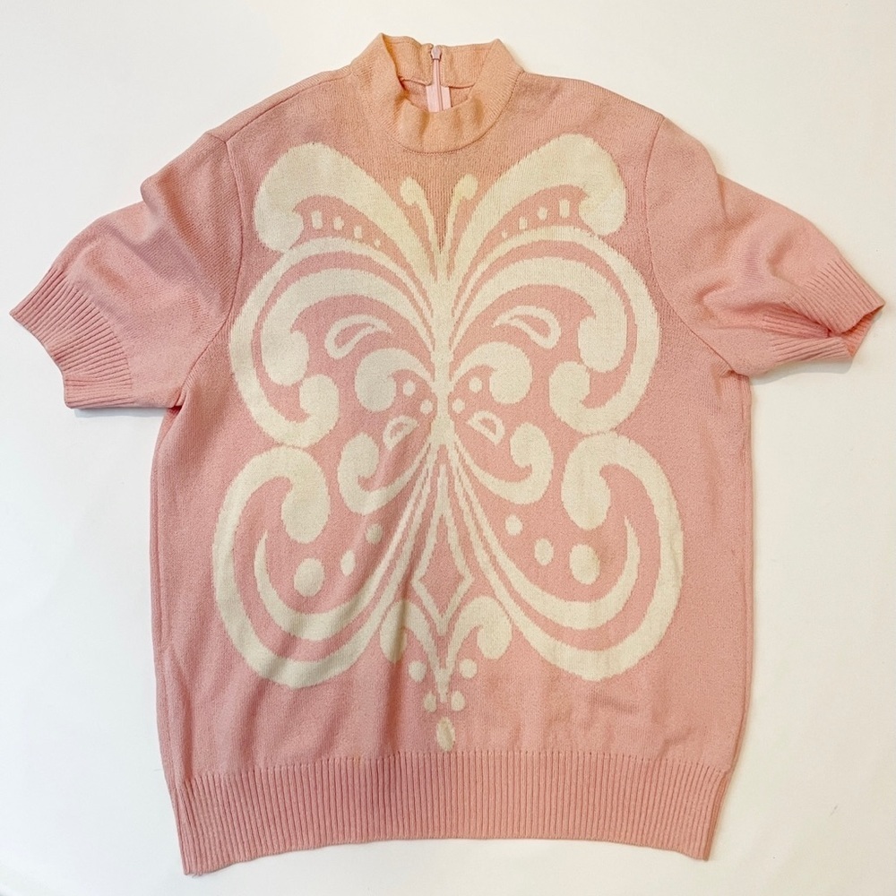 st. John pink mock neck short sleeve top size S